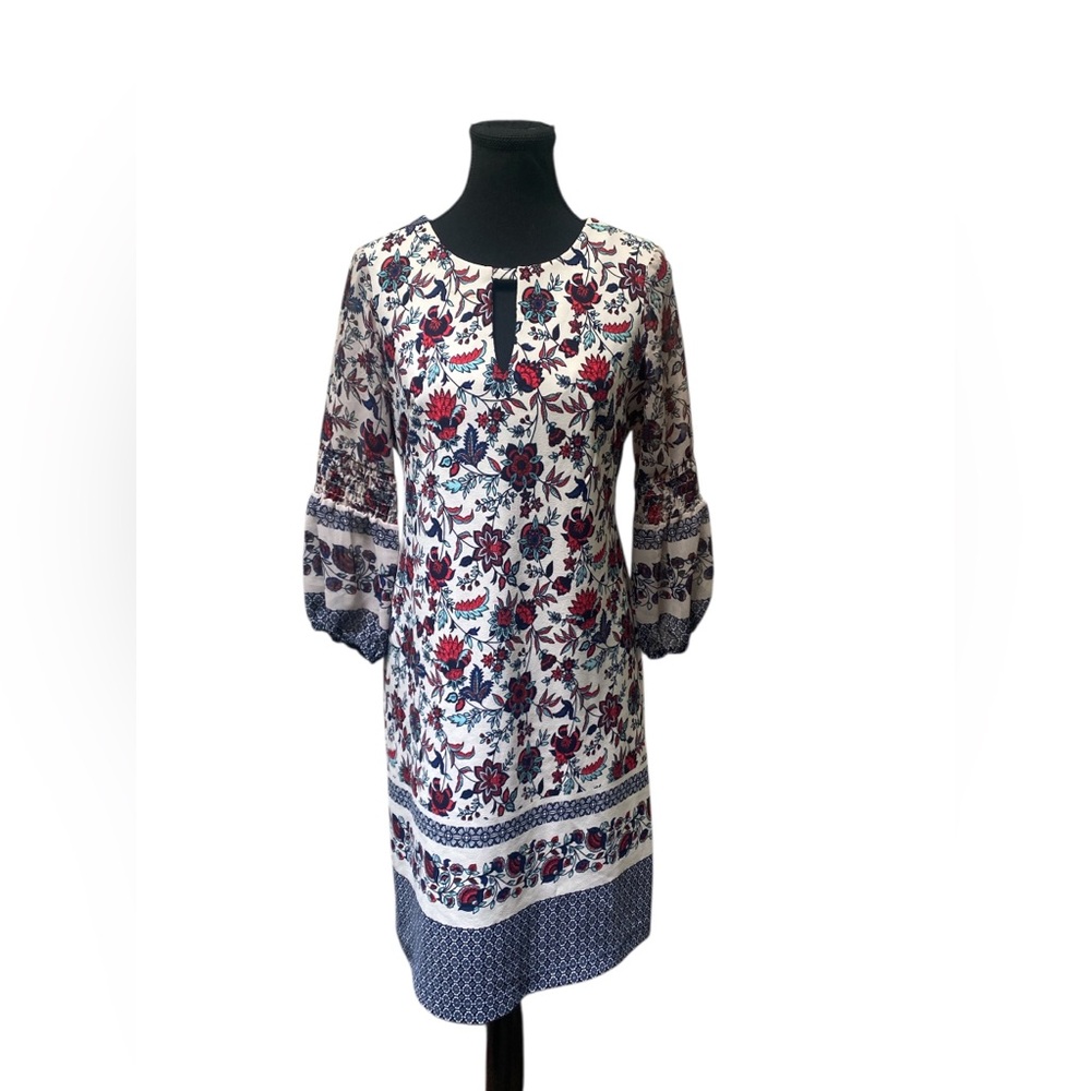 Taylor Red and Blue Floral Tunic/Dress Top GUC 4